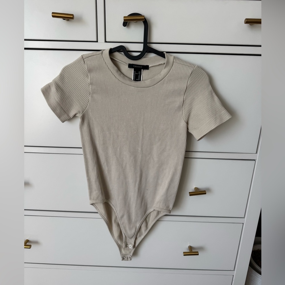 Forever 21 Beige Ribbed Bodysuit
